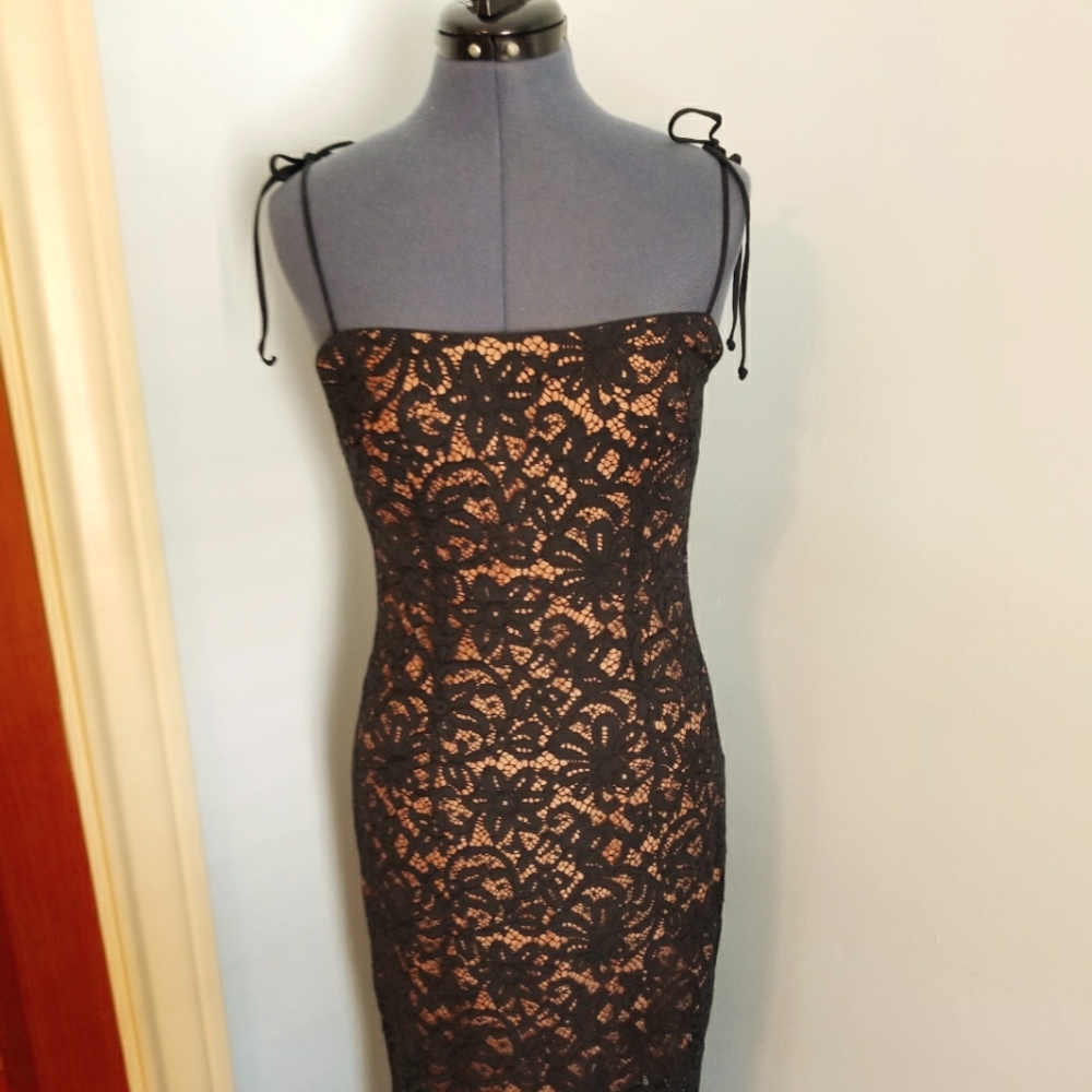 Timeless Nicole Miller Black Lace and Nude Lined Gown- still has tags